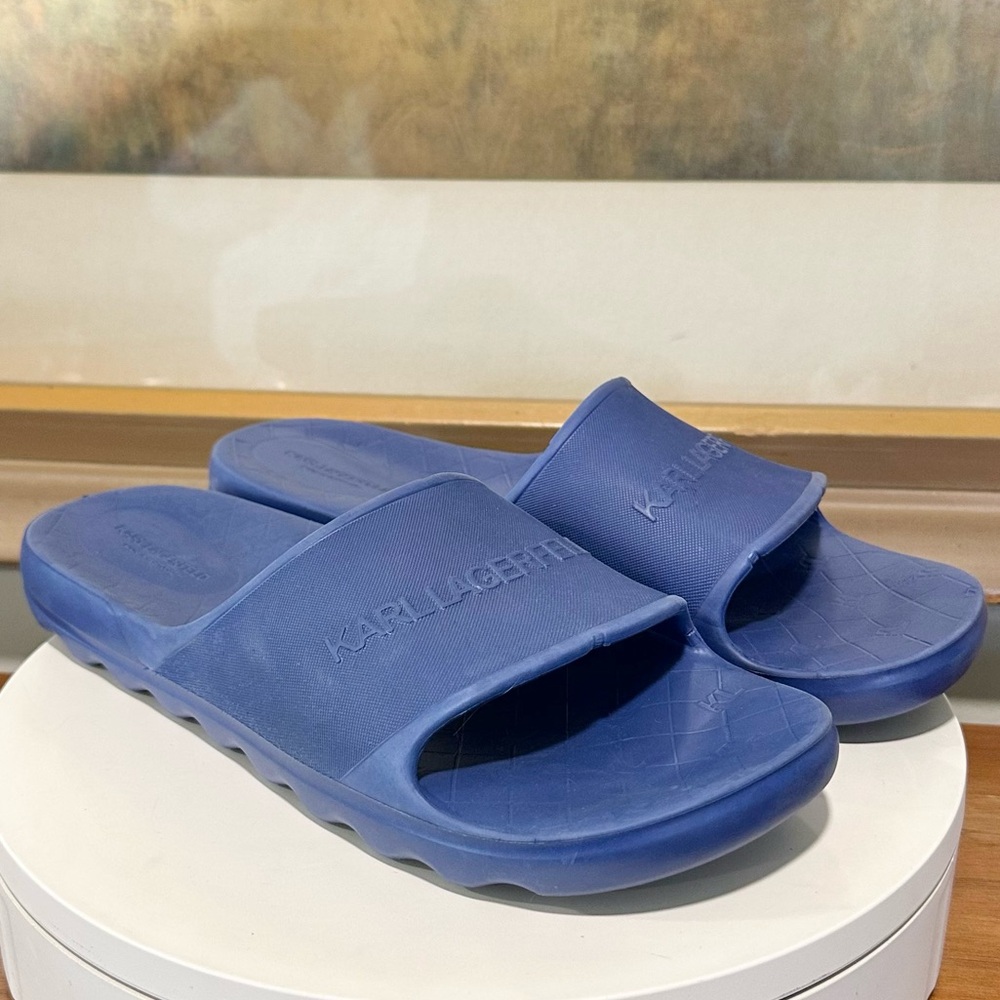 🌸KARL LAGERFELD🌸 Raised Logo Eva Pool Slide Sandal Blue Size: 13 - Picture 6 of 12